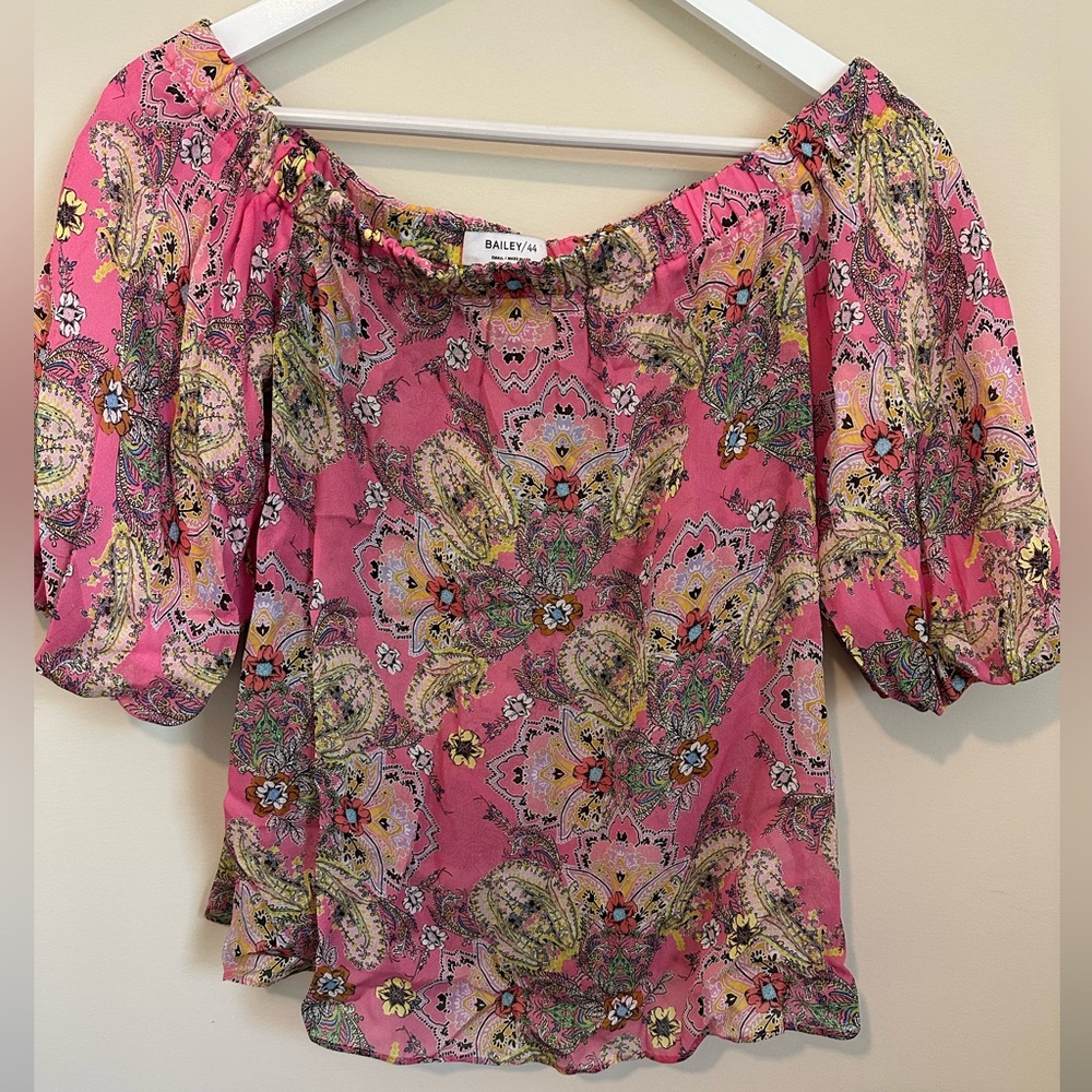 Feminine Bailey 44 Tune In Pink Wildflower Off the Shoulder Top Womens Sz:S